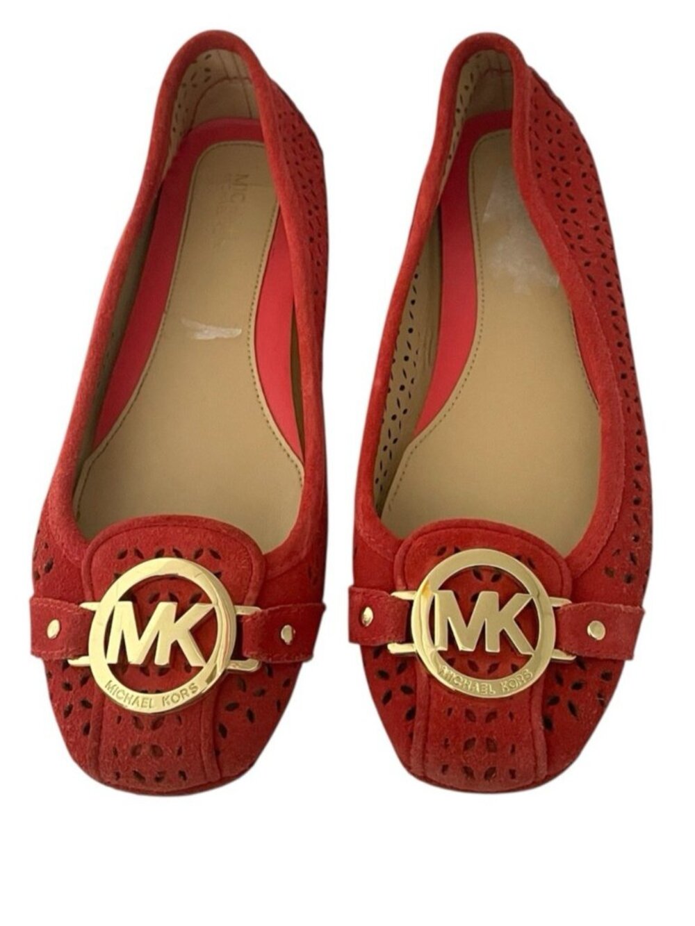 Michael Kors Womens Flats Size 6 Ballet Red Suede Leather Perforated MK Logo